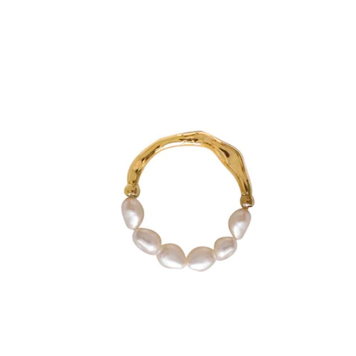 Elastic pearl-gold stackable ring
