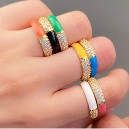 colorful enamel zircon rings