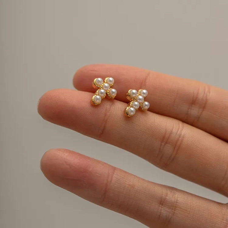 Mini pearl cross studs