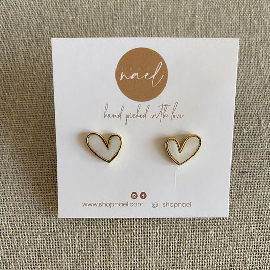 pearl gold heart studs