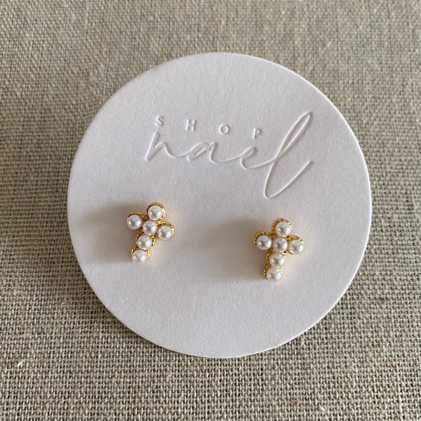 Mini pearl cross studs