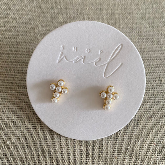 Mini pearl cross studs