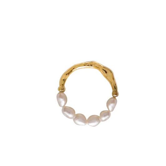 Elastic pearl-gold stackable ring