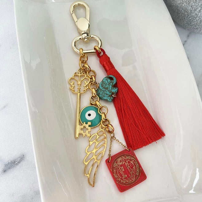 Tassel and Saint Benedict keychain